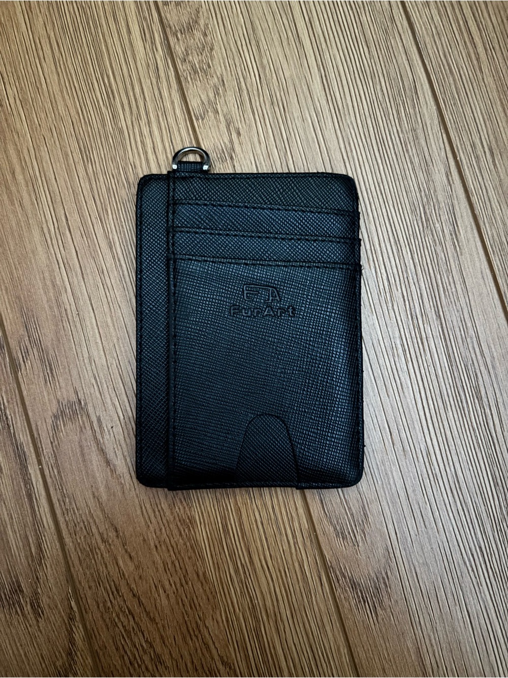 Slim Black Leather Card Holder with Keyring